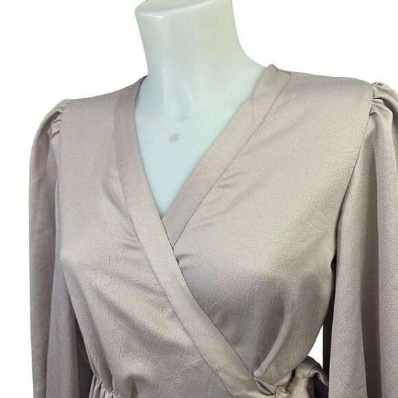 Express Pink Blush High Low Wrap Midi Dress Puff Long Sleeves size S/M - Picture 4 of 9